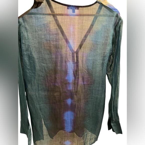 Massimo Dutti Size 6 Blue Watercolor Print V-Neck Tunic Artsy, Quiet Luxury - Picture 11 of 11